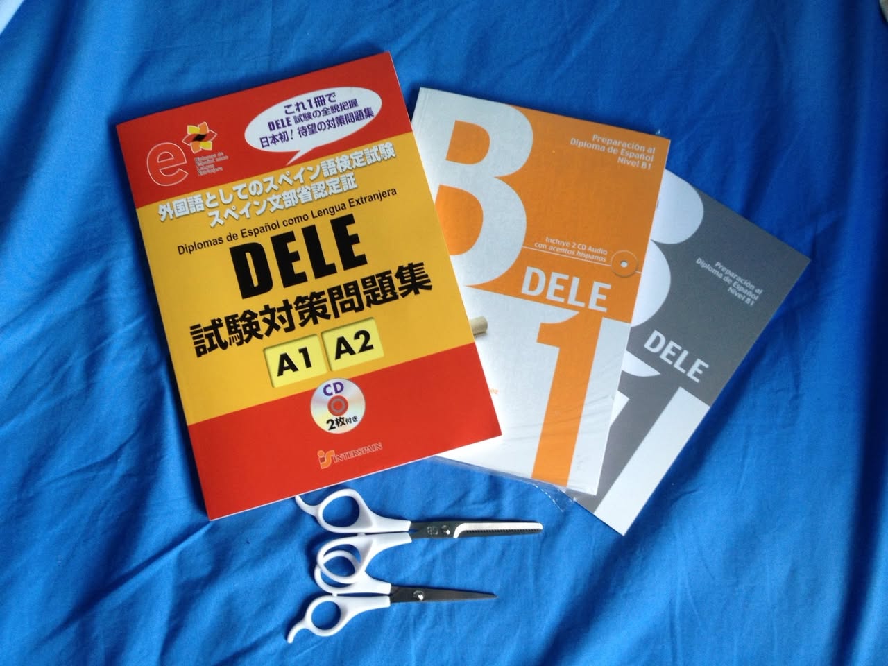 DELE試験対策本とスキバサミ