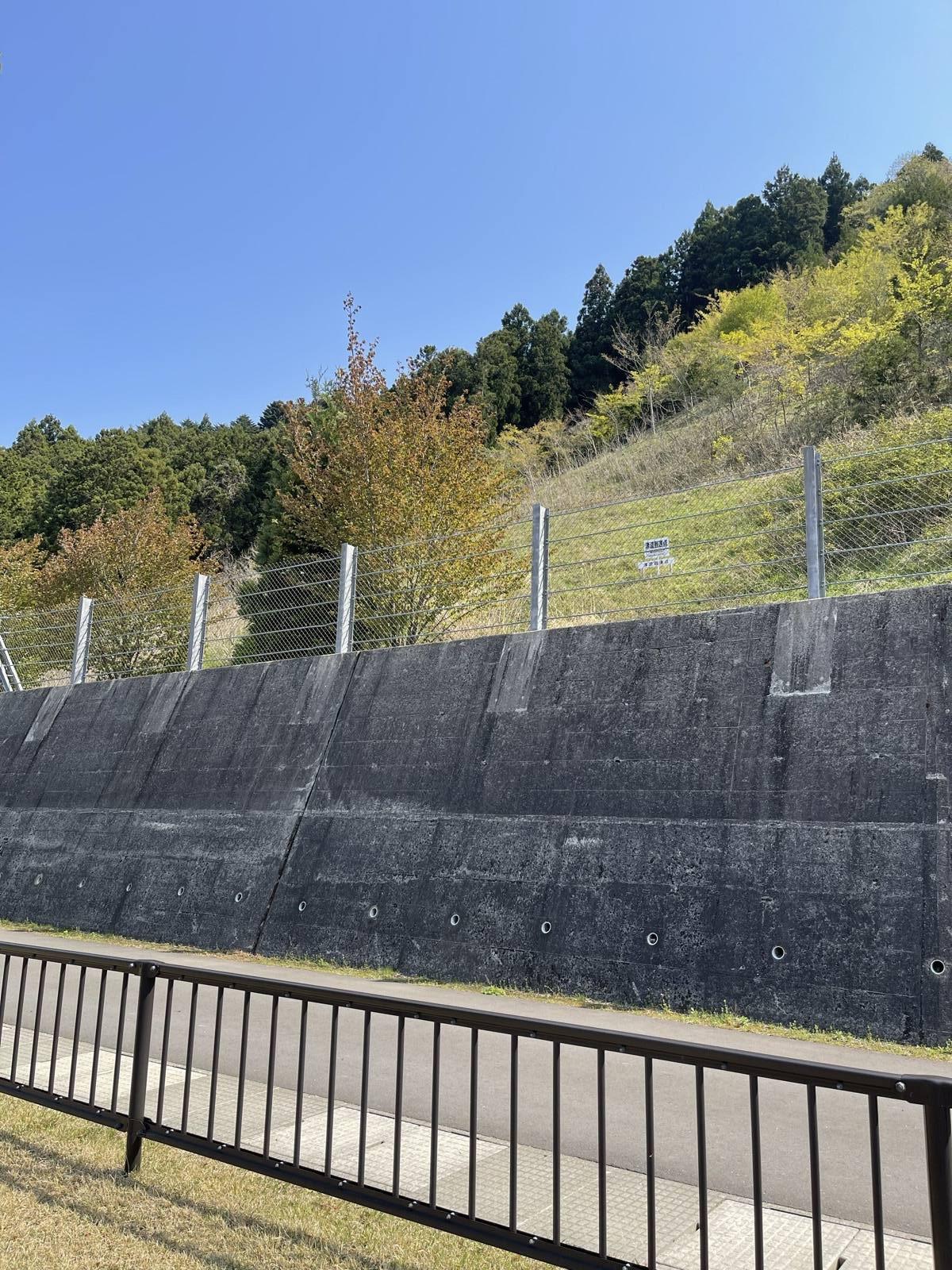 The slope of the hill behind the Ōkawa Elementary School building